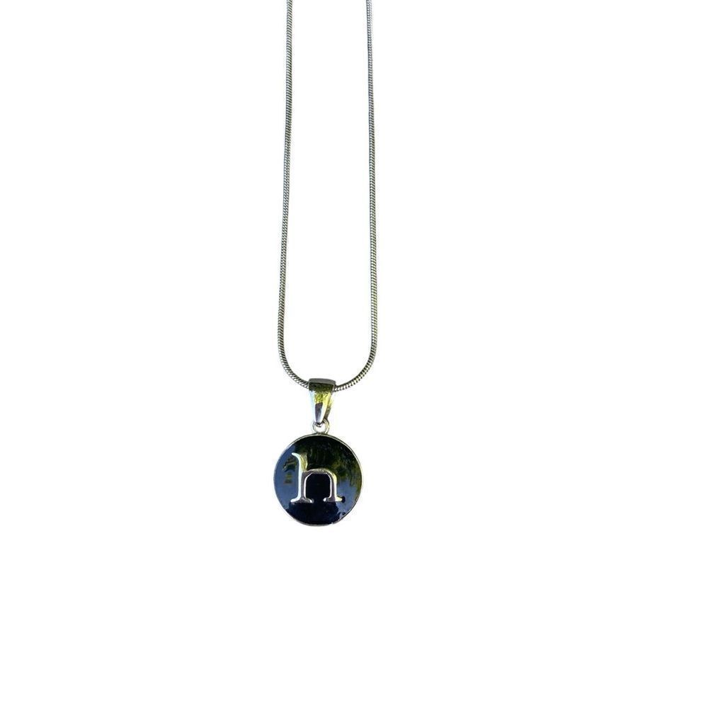 Rustic Cuff Kate Forty Eight Silver/Black Circle Initial "H" Pendant Necklace